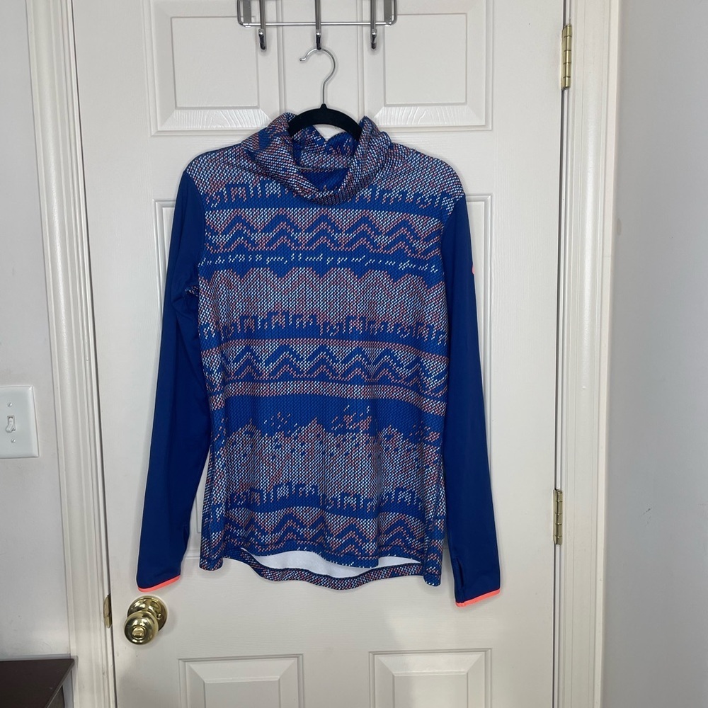 Nike Pro Dri-Fit blue & orange knit graphic cowl neck sweatshirt | XL